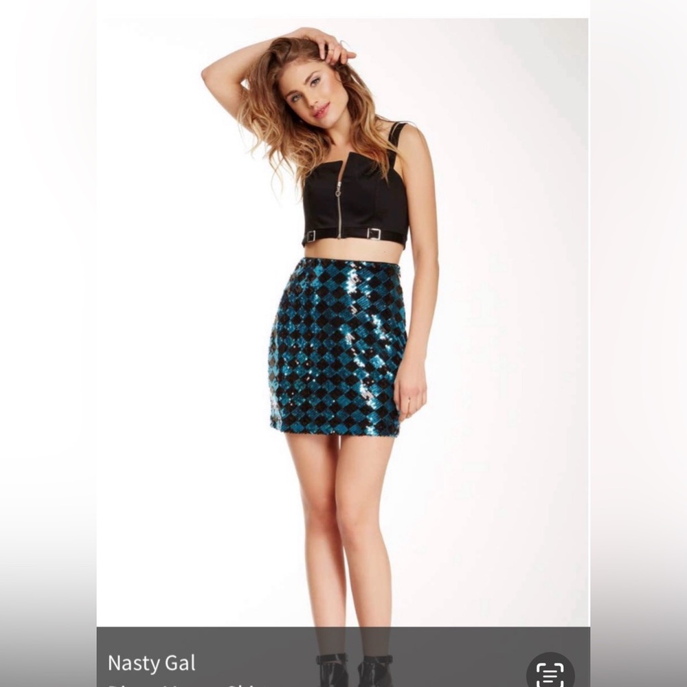 BNWOT NASTY GAL OTTMILL JABEZ CHECKERED BLUE/BLACK SEQUIN SKIRT SMALL